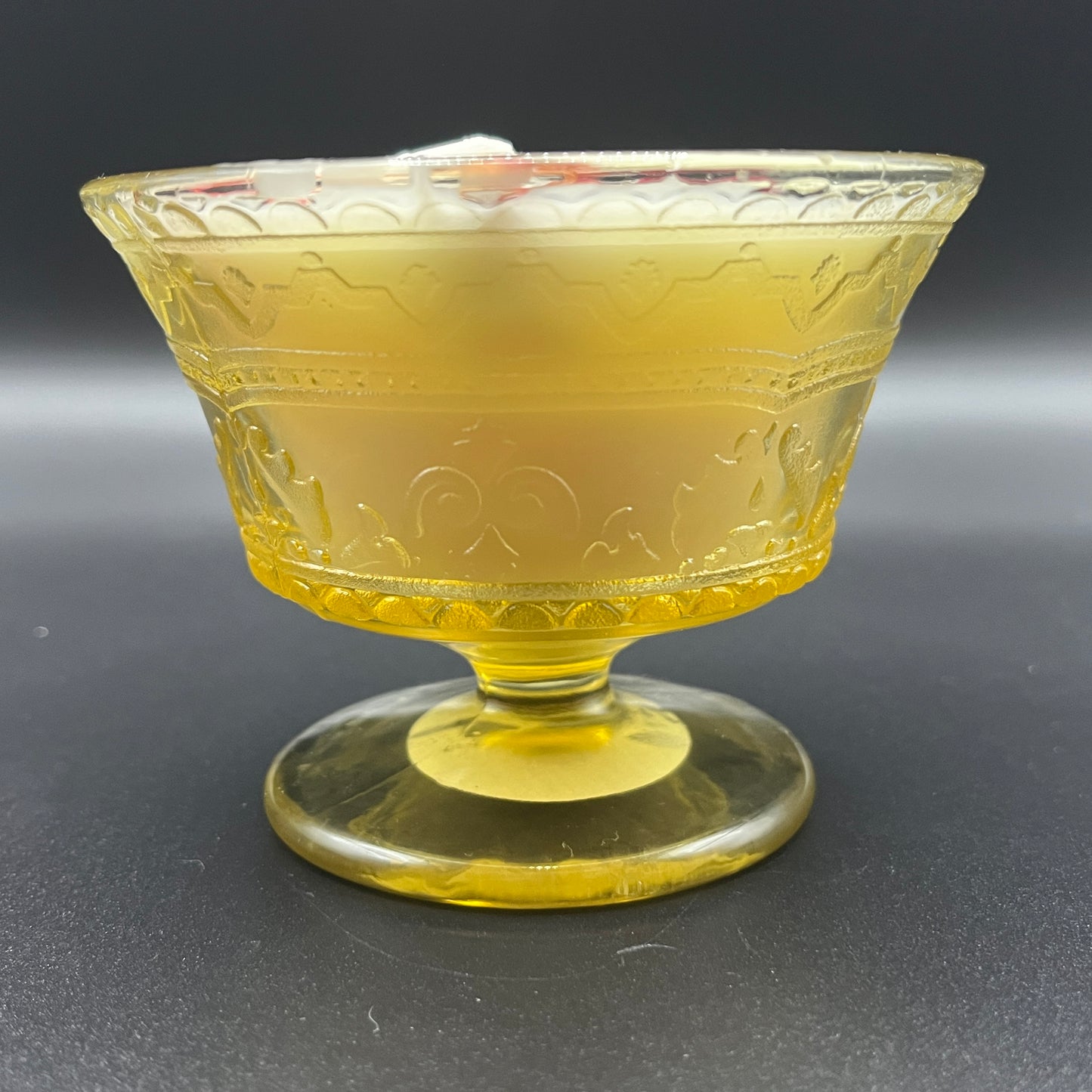 Amber Pedestal Glass Bowl Soy Candle with Red & Peach Pressed Florals