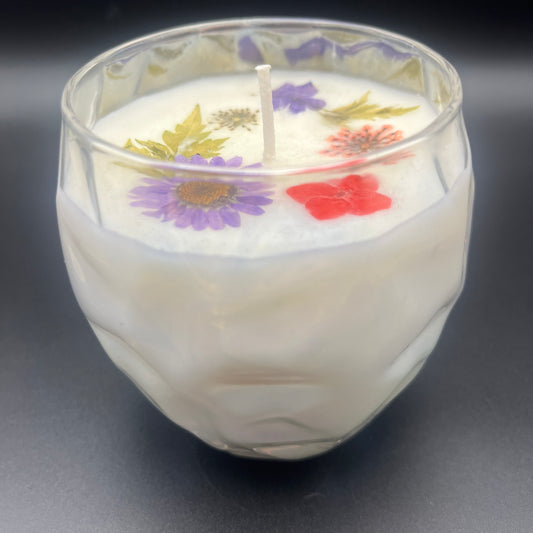 Pressed Botanical Faceted Glass Candle – Wildflower Field