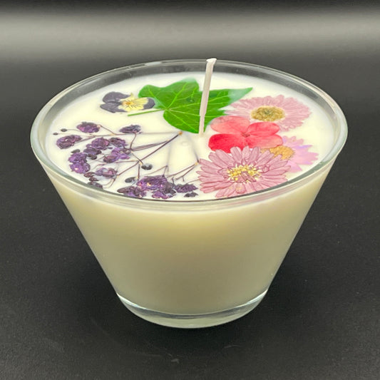 Clear Floral Glass Tumbler Candle – Purple & Pink Botanical