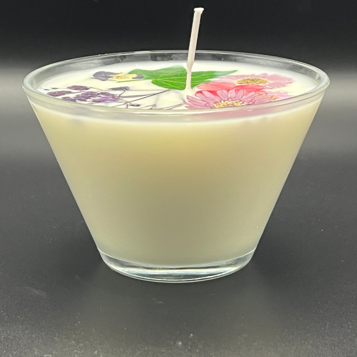 Clear Floral Glass Tumbler Candle – Purple & Pink Botanical