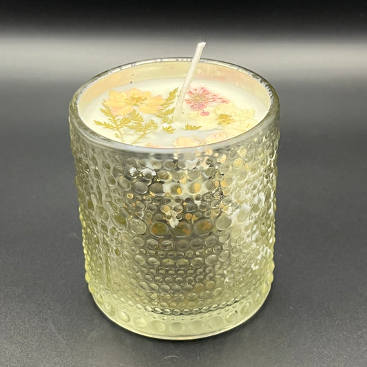 Vintage Floral Hobnail Green Glass Candle