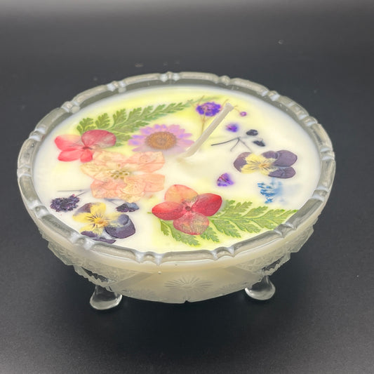 Footed Glass Bowl – Wildflower Garden Candle