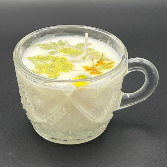 Meadow Lace Pressed Glass Teacup Candle