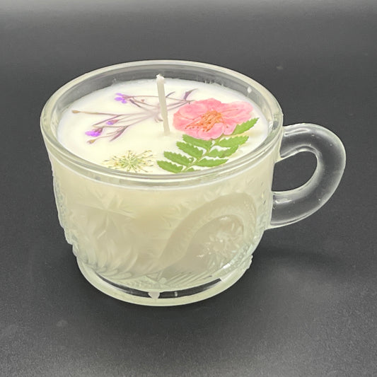 Soft Rose Frosted Glass Teacup Candle