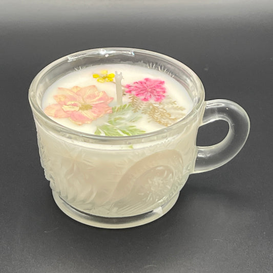 Peach Blossom Frosted Glass Teacup Candle