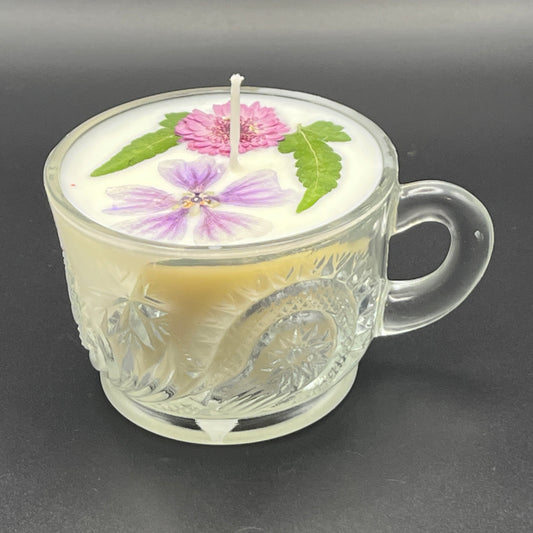 Lavender Bloom Clear Glass Teacup Candle