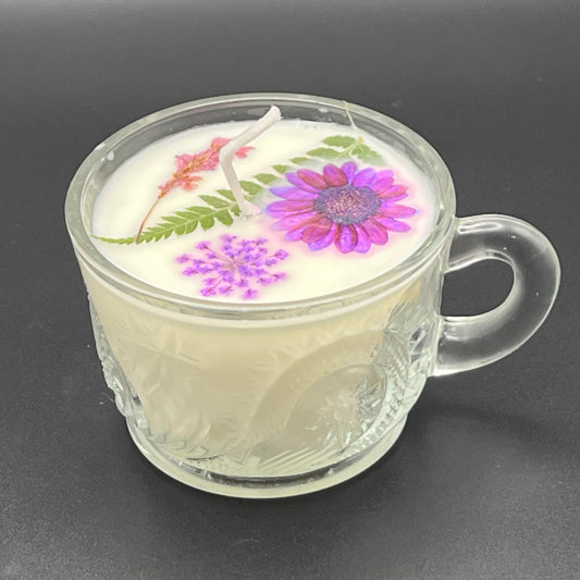 Violet Garden Clear Glass Teacup Candle