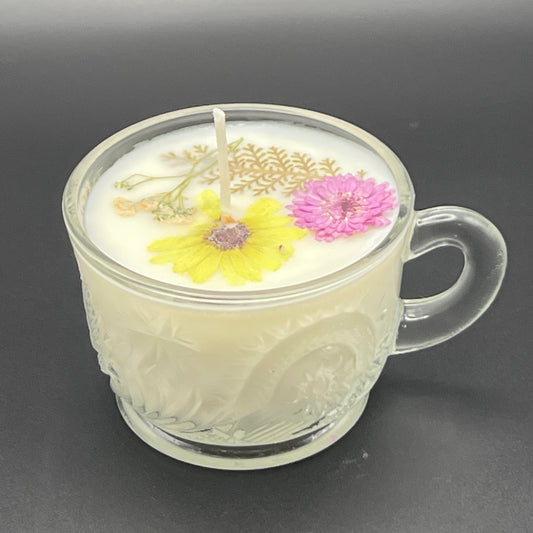 Lemon Blossom Clear Glass Teacup Candle