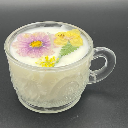Pastel Petal Clear Glass Teacup Candle