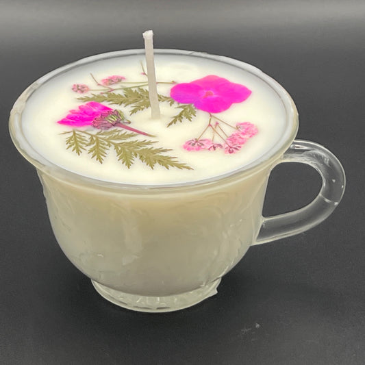 Fuchsia Fern Vintage Footed Teacup Candle