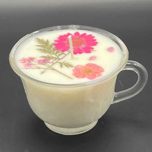 Coral Garden Frosted Glass Teacup Candle